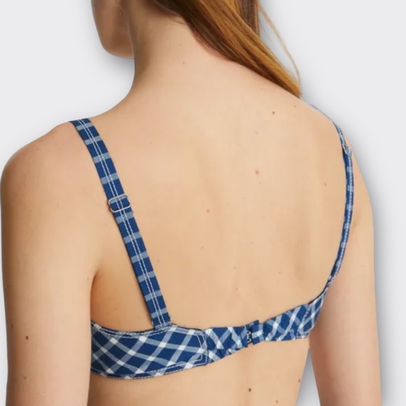 TORY BURCH Picnic Plaid Bra Top ASO J Lo Silk Vintage-Inspired Retro Blue S 4 - Picture 3 of 9
